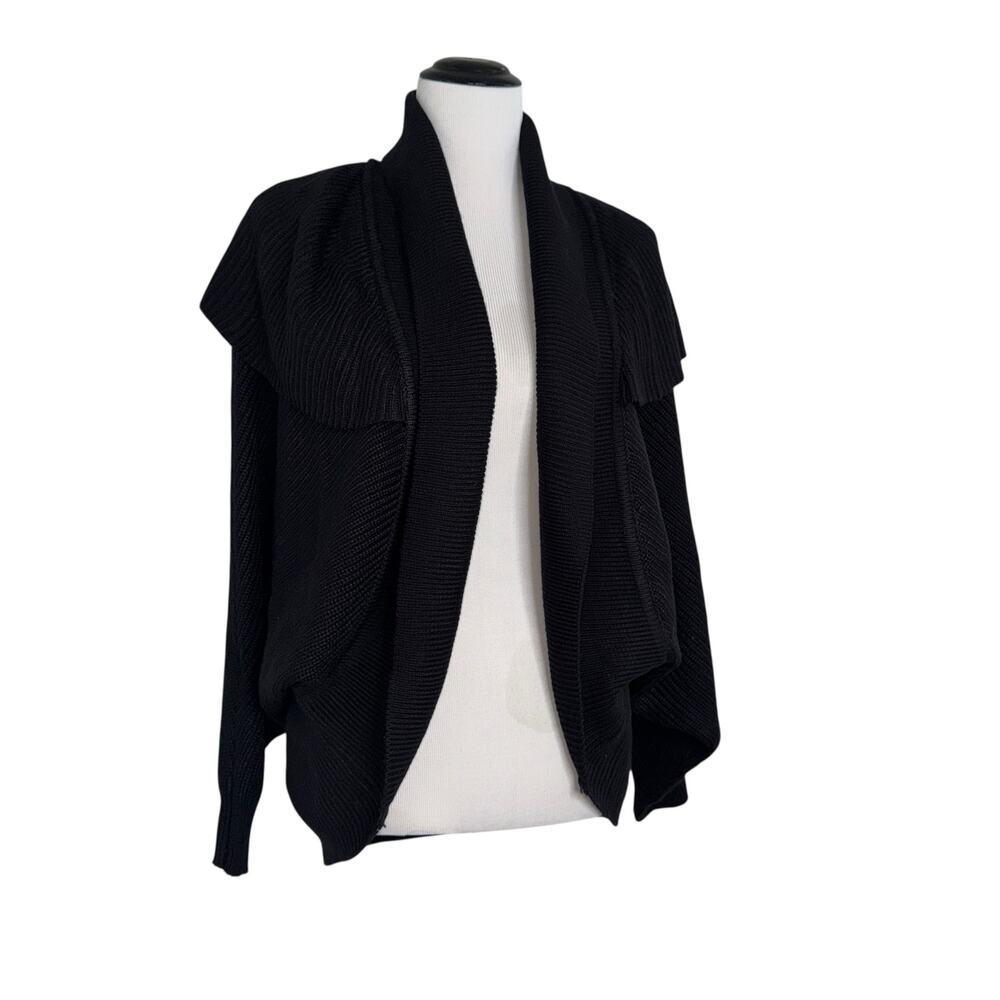 Vertigo Black Rib Knit Cocoon Open Front Cardigan Sz L